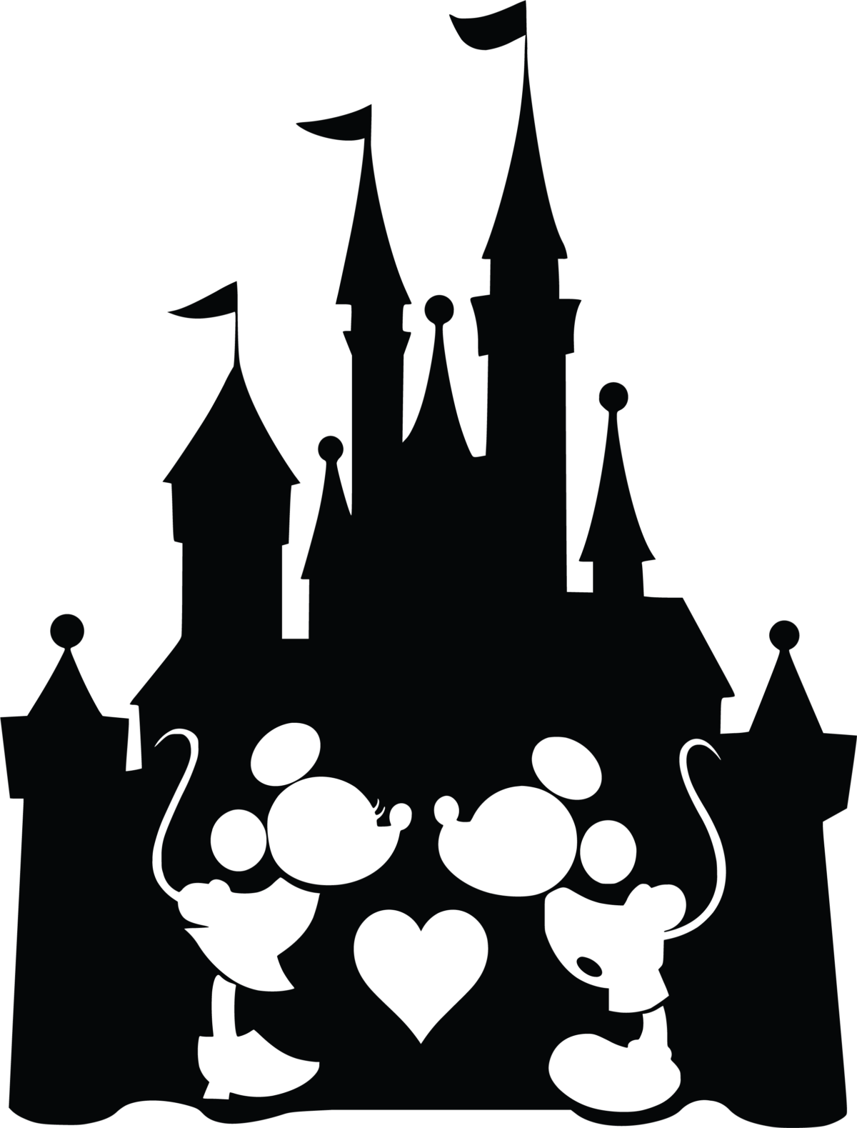 Mickey and Minnie Kissing Castle Silhouett Svg