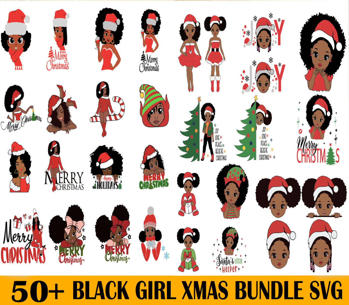 50 Black Girl Christmas Bundle Svg